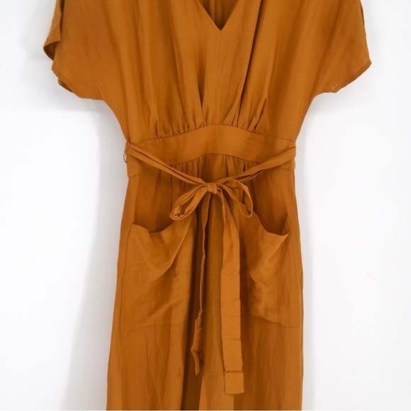 Madewell Linen Blend Dolman Sleeve Tie Waist Midi Dress in Mustard Women's 0 - Picture 4 of 8